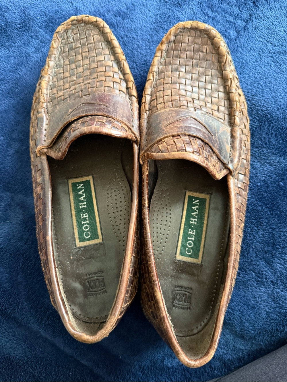 Cole Haan Brown Woven Leather Penny Loafers